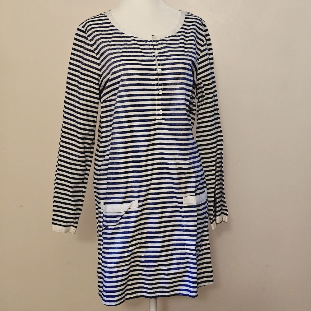 J Crew Women's Medium Black and White Stripe Long Sleeve Dress